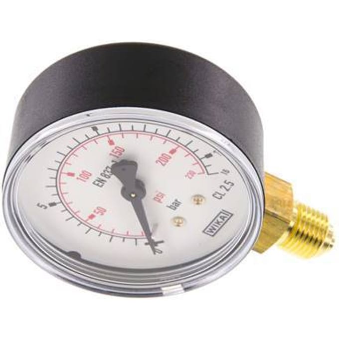 0..16 Bar Manometer Onderaansluiting Kunststof/Messing 63 mm Klasse 2.5