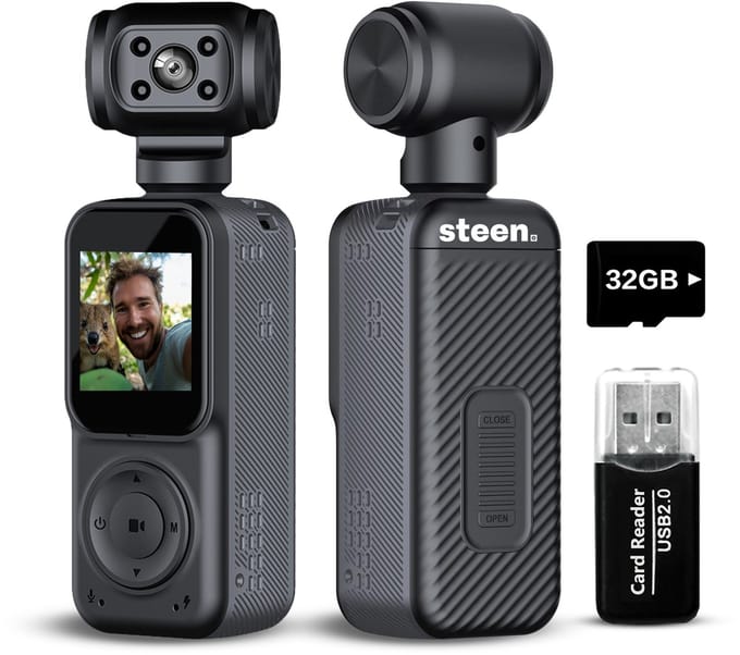 Steen Action Camera – Mini Camera 4K – Pocket Camera – Vlog Camera Camcorder – Inclusief 32GB SD Kaart