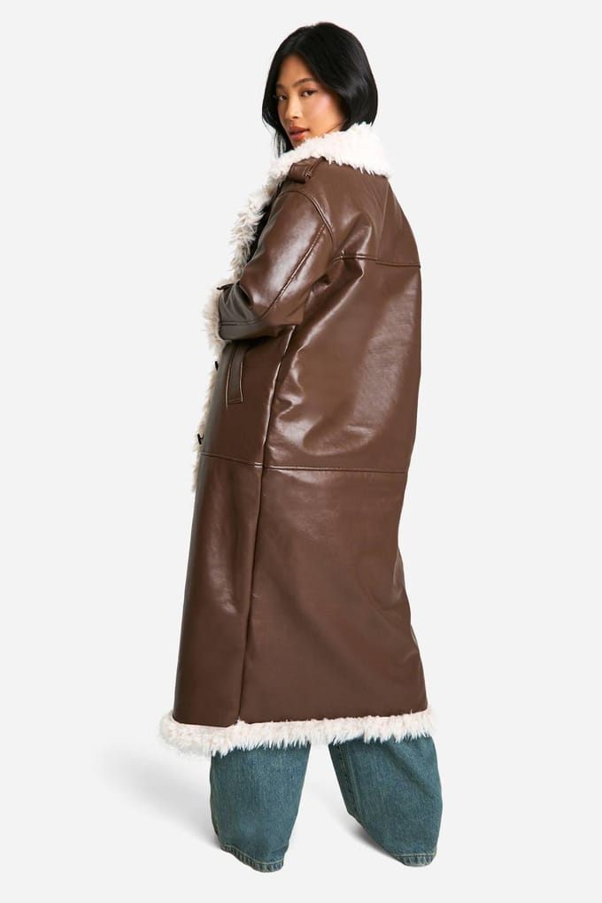 boohoo Dames Petite nepleer lang gesneden jas | Brown | Maat: 8