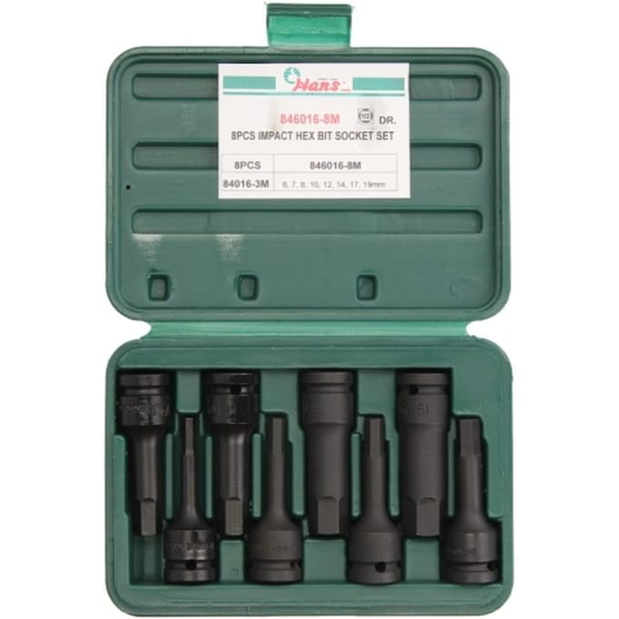Zeskantige slakmoer set HANS 1/2" 8 stuks 6-19 mm
