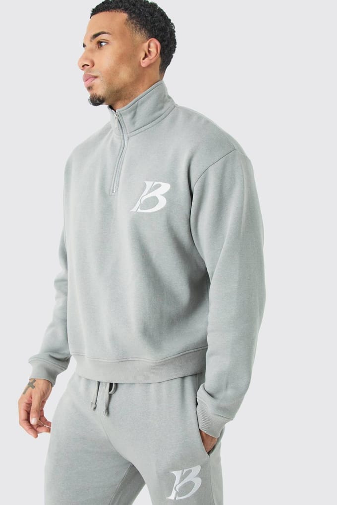 Oversized Boxy B 1/4 ritssluiting gestapeld trainingspak | Charcoal | Size Medium