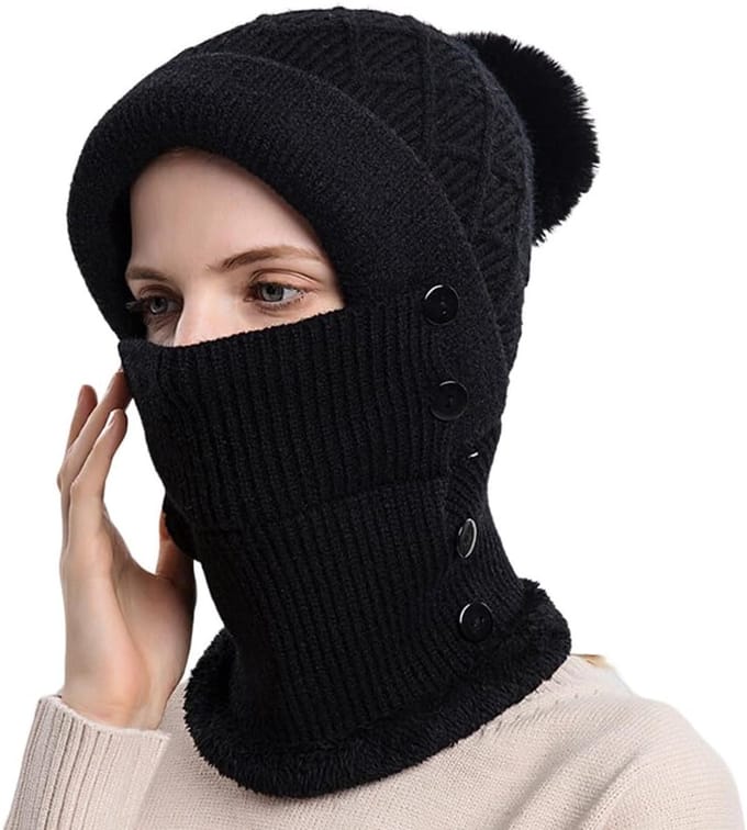 Dailygoods - Dames 3-in-1 Gebreide Wintermuts met Sjaal - Warm en Comfortabel
