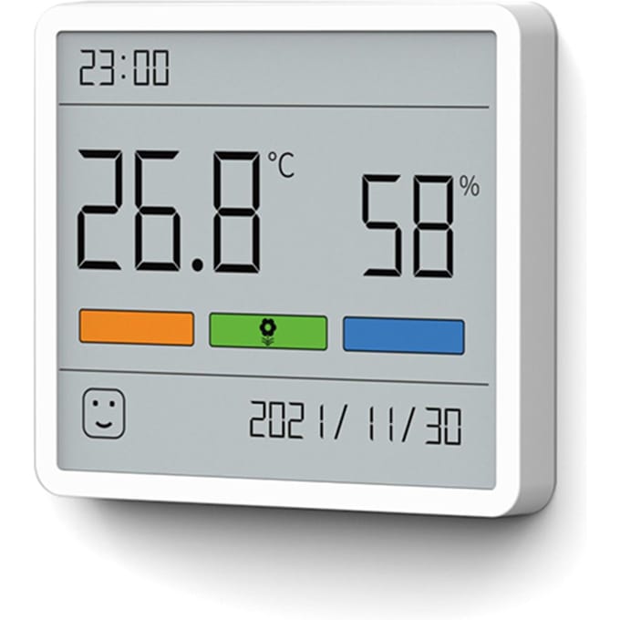 ATuMan TH1 Hygrometer Binnen LCD-scherm Temperatuur Vochtigheidsmonitor met Klok Draagbaar wit