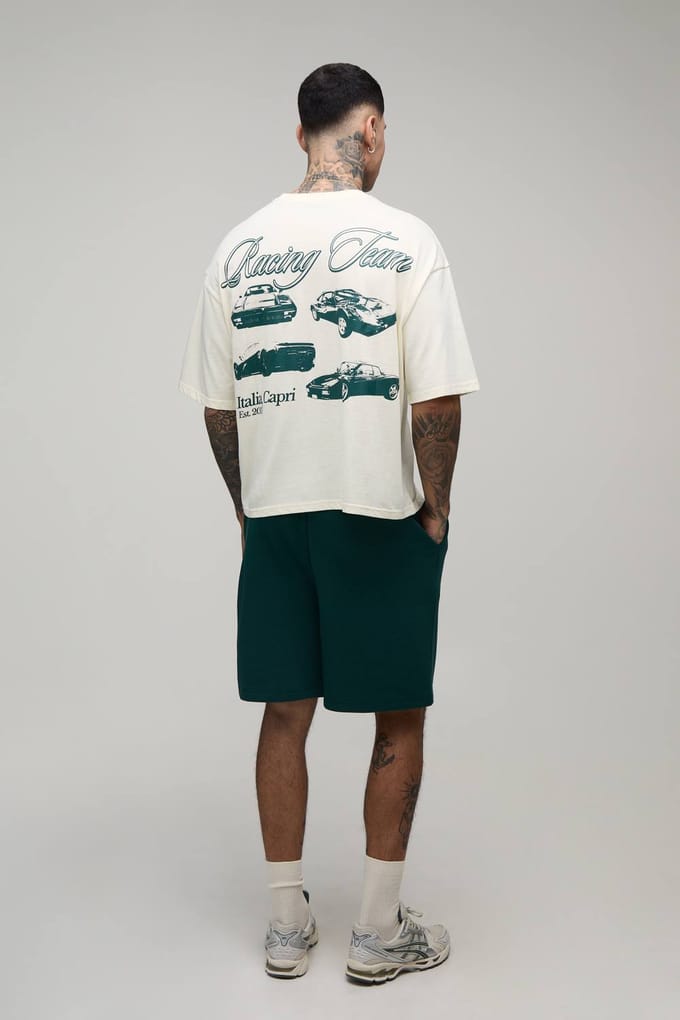 Lang Oversized Boxy Italia Capri T-shirt & Wijde Short Set | Forest | Size Medium