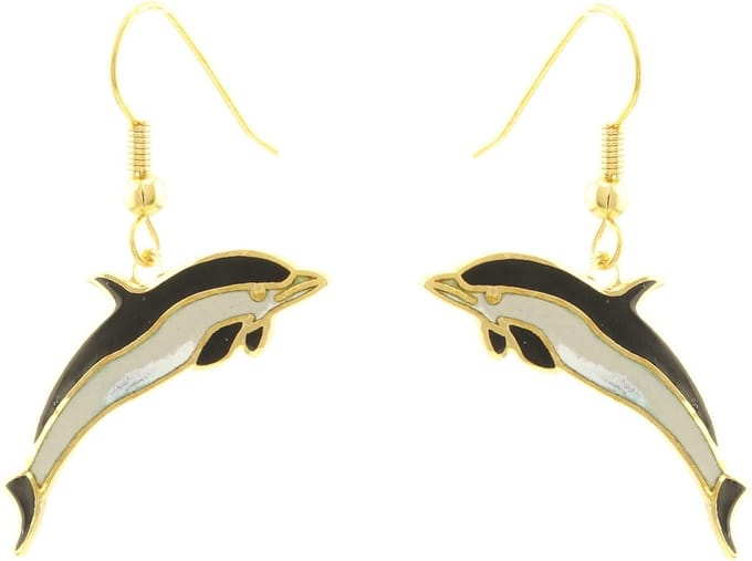 Behave - Oorhangers dames - dolfijn - zwart-wit - goudkleurig