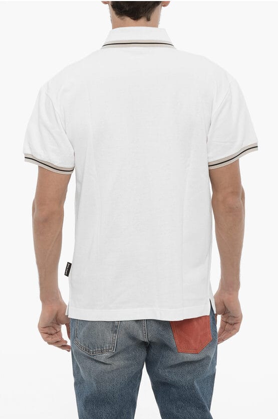 3-knopen piqué katoenen poloshirt in wit