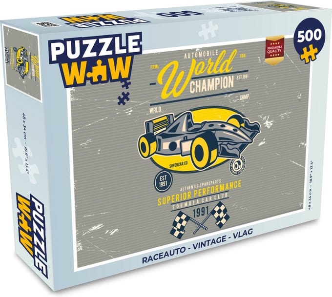 Puzzel Raceauto - Vintage - Vlag - Legpuzzel - Puzzel 500 stukjes