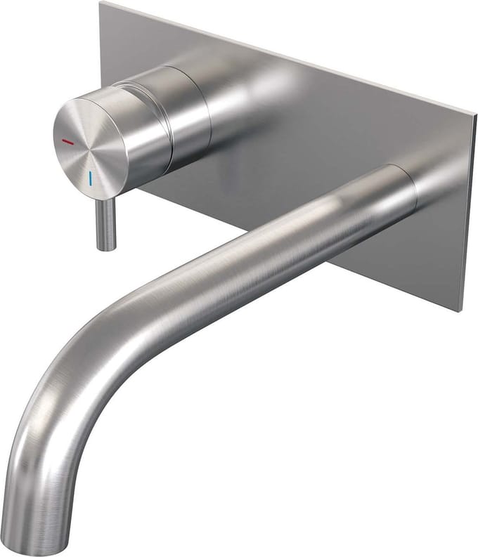Brauer Brushed Edition inbouw wastafelmengkraan met gebogen uitloop en afdekplaat model B2 RVS geborsteld PVD