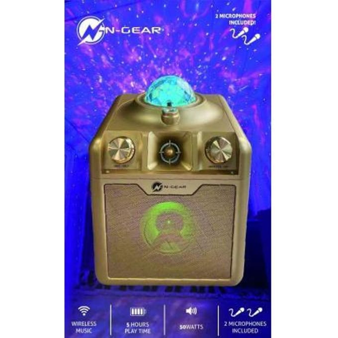 N-GEAR Disco Star 710 Gold - Bluetooth Speaker - Karaoke Set - Party Box met Sterrenprojector & 2 Microfoons