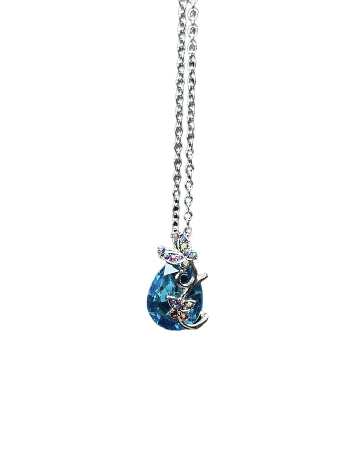 Bijoux by Ive - Ketting met hanger - 2 Vlinders op blauwe steen