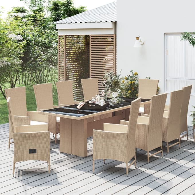 vidaXL - 11-delige - Tuinset - met - kussens - poly - rattan - beige