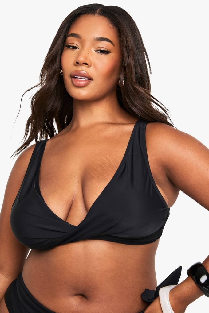 boohoo Dames Plus Wikkel-Bikinitop | Black | Maat: 28