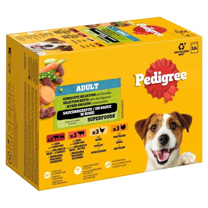 Pedigree Maaltijdzakjes Multipack - Dubbelpak: Gemengde selectie in saus (4 soorten) 24 x 100 g