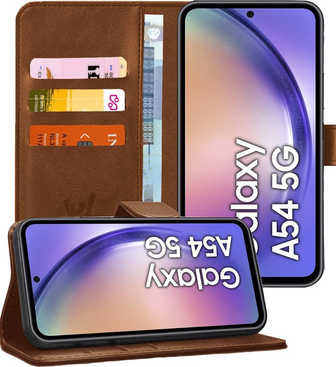 Hoesje geschikt voor Samsung Galaxy A54 - Book Case Kunstleer Pasjeshouder Bruin
