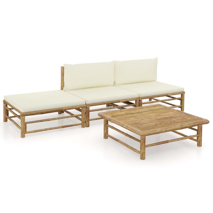 vidaXL - 4-delige - Loungeset - met - crèmewitte - kussens - bamboe