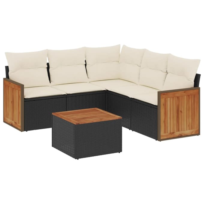 vidaXL - 6-delige - Loungeset - met - kussens - poly - rattan - zwart