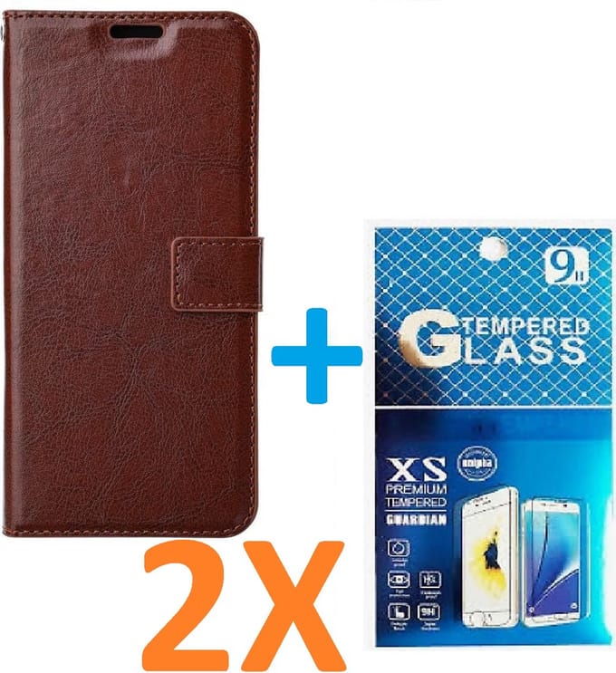 Portemonnee Book Case Hoesje + 2x Screenprotector Glas Geschikt voor: iPhone 13 Pro Max -  bruin