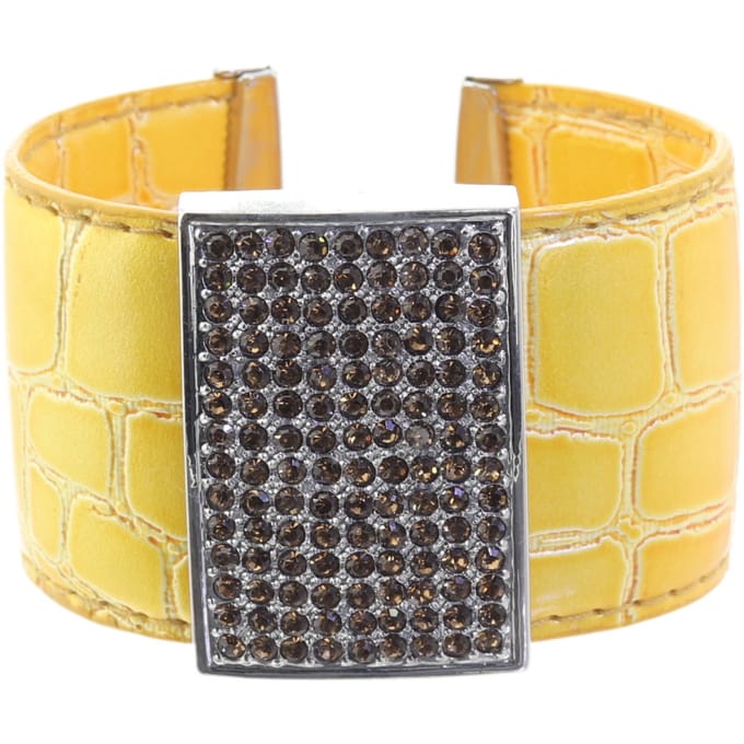 Behave – Armband dames breed – okergeel krokodillenlook – avond chic