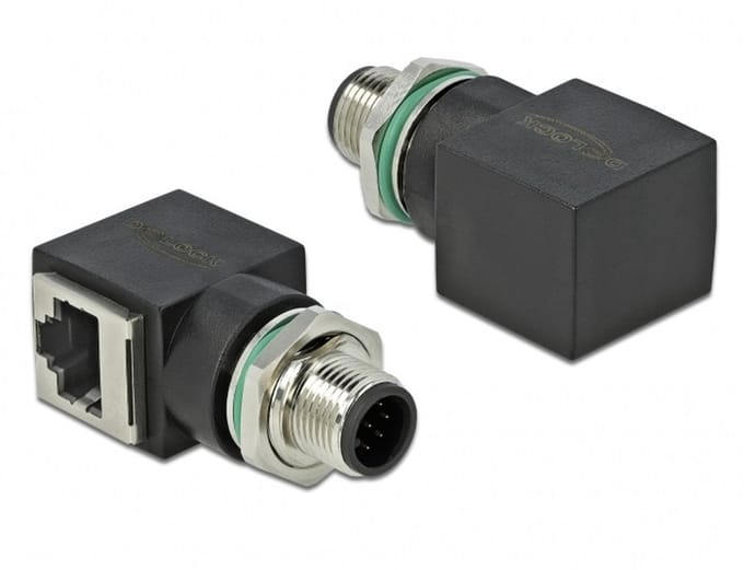 M12 8-pins A-gecodeerd (m) - RJ45 (v) industriële netwerkadapter | inbouw | haaks | CAT5e | PUR