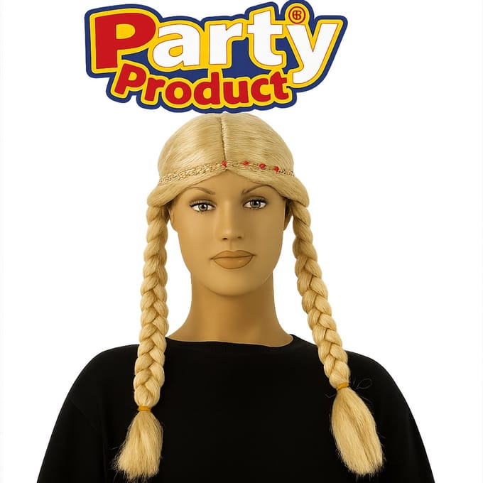 Blonde Verkleedpruik met Vlechten – Feestpruik voor Carnaval & Themafeesten