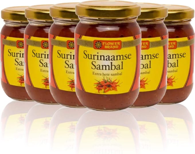 Flowerbrand® | 6 x 200 gr Surinaamse Sambal | extra hete sambal