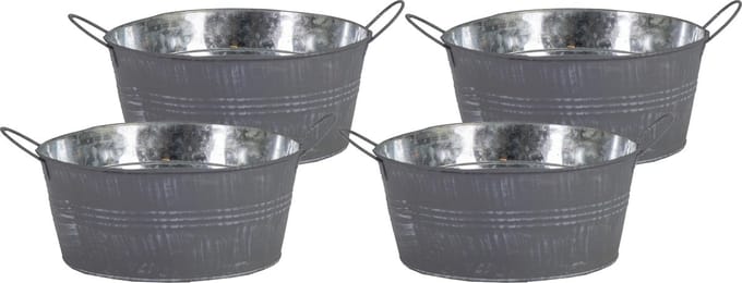 Mega Collections Teil/emmer/plantenpot - 4x - zink - grijs - rond - D19 x H9 cm