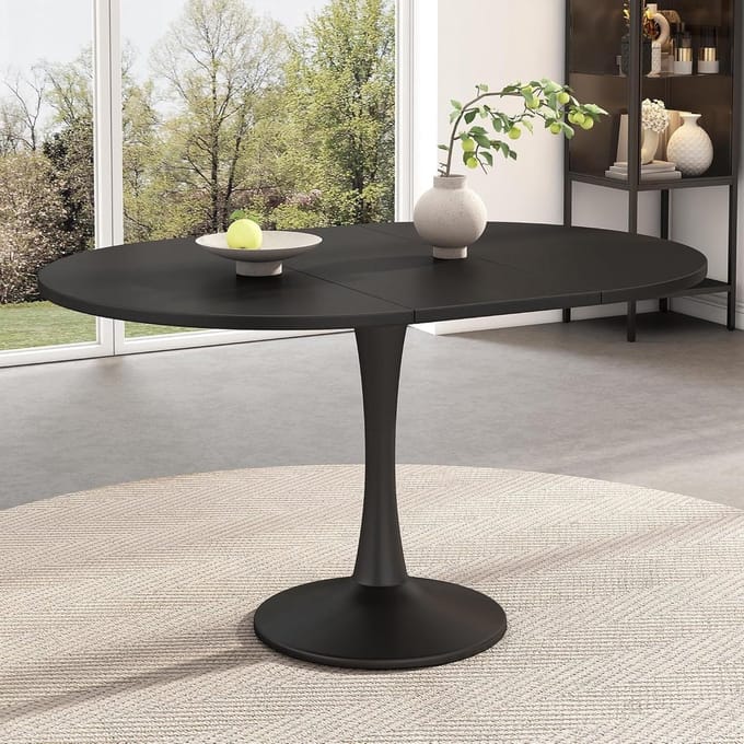 Uitschuifbare Eettafel - Eettafel Ovaal - Ruimte Besparen - Verstelbare Lengte - 140 x 100 x 75 cm - Zwart