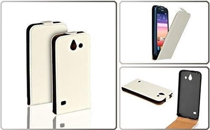 Lederen Flip Case Cover Hoesje Huawei Ascend Y550 Wit