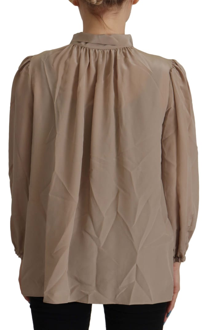 Dolce & Gabbana Bruine Tailleband Mouwen Ascot Kraag Top Dames Blouse