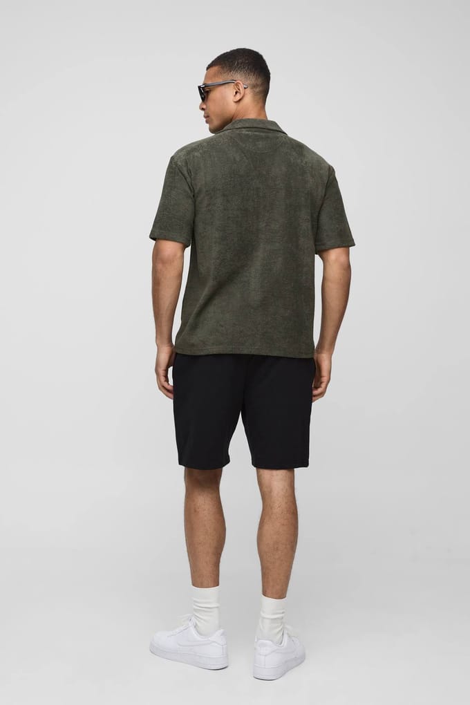 Oversized Revere Towelling Shirt | Khaki | Size Medium