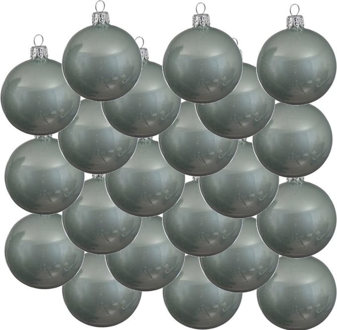 18x Mintgroene glazen kerstballen 8 cm - Glans/glanzende - Kerstboomversiering mintgroen