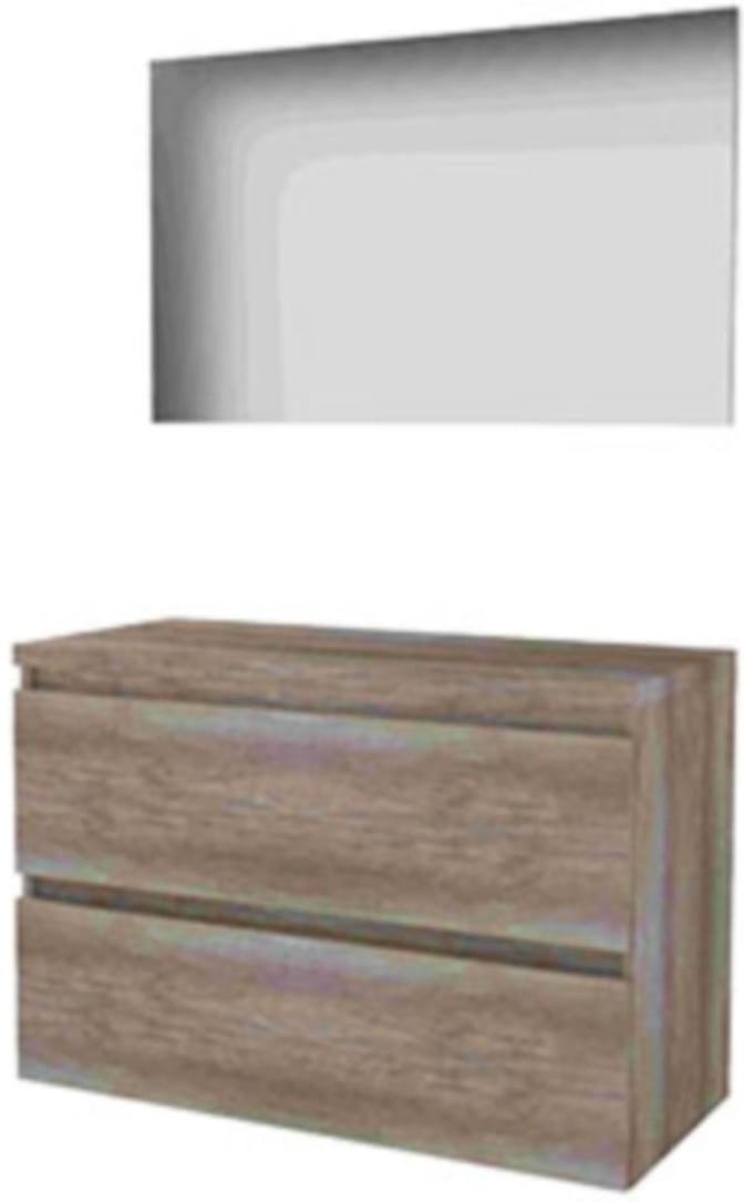 Basic-Line Basic 46 Badkamermeubelset - 100 x 46 cm - Greeploos - 2 Lades - Wastafelblad - Spiegel - Scotch Oak