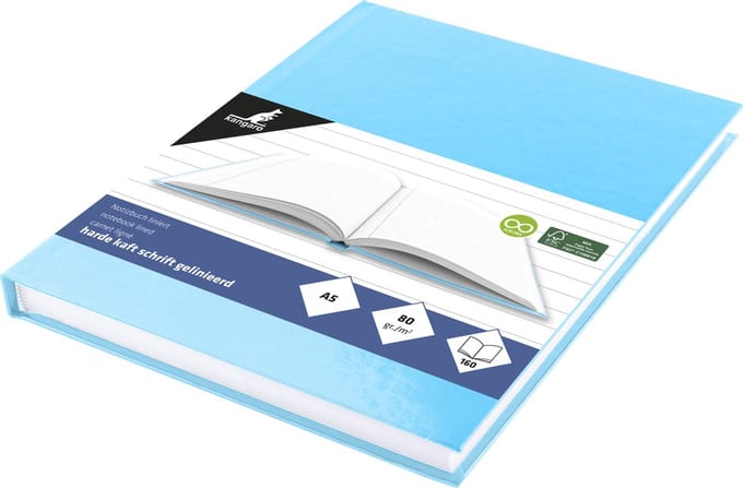 Kangaro schoolschrift - A5 - lijn - 160 pagina's - 80 grams - harde kaft - pastel blauw