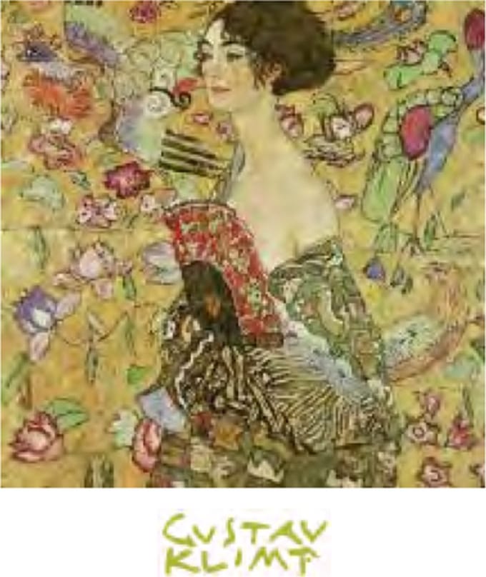 Mini kunstposter - Gustav Klimt - Dame met waaier - 24x30 cm