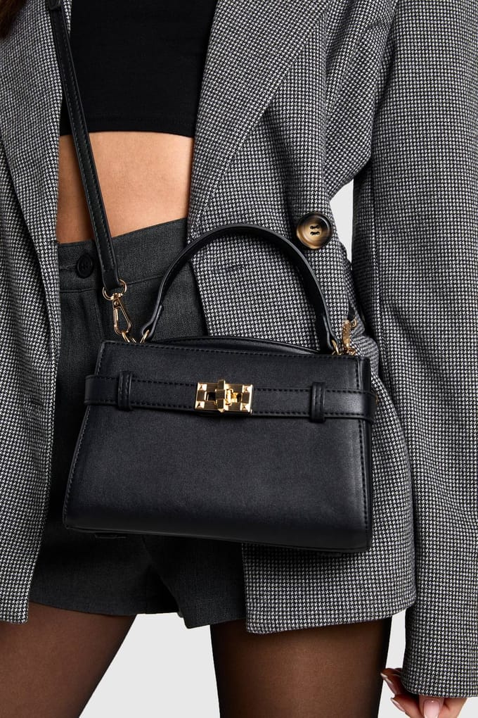 boohoo Dames Mini tas met gespdetail | Zwart