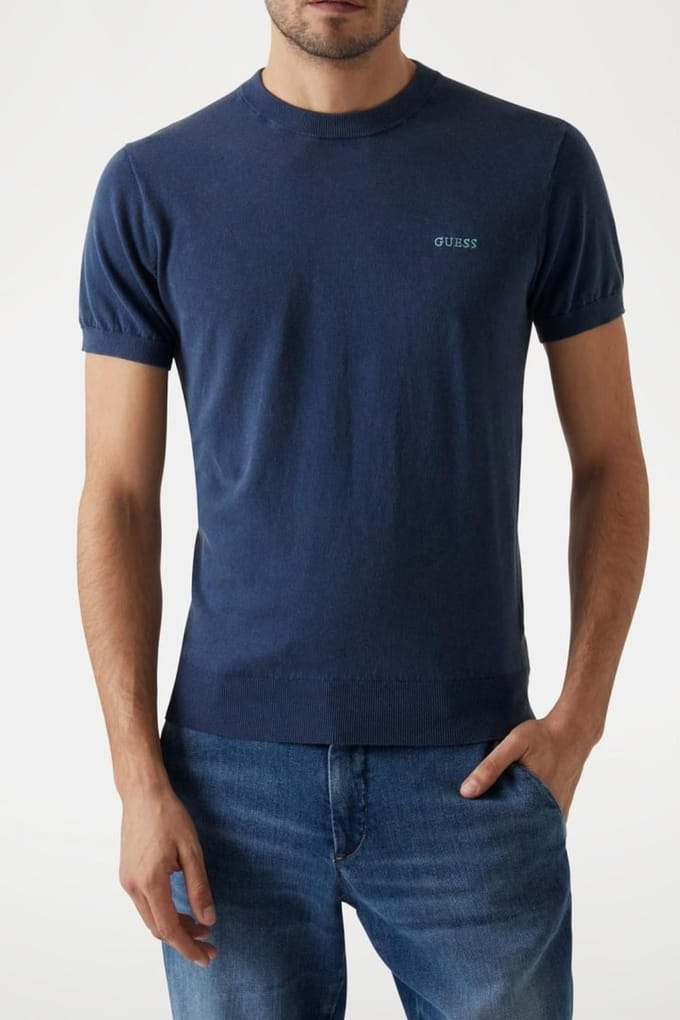 GUESS Cornell Washed Ss T- Smart Blue Taglia: M | Magliette basic Outlet | Uomo | Blu