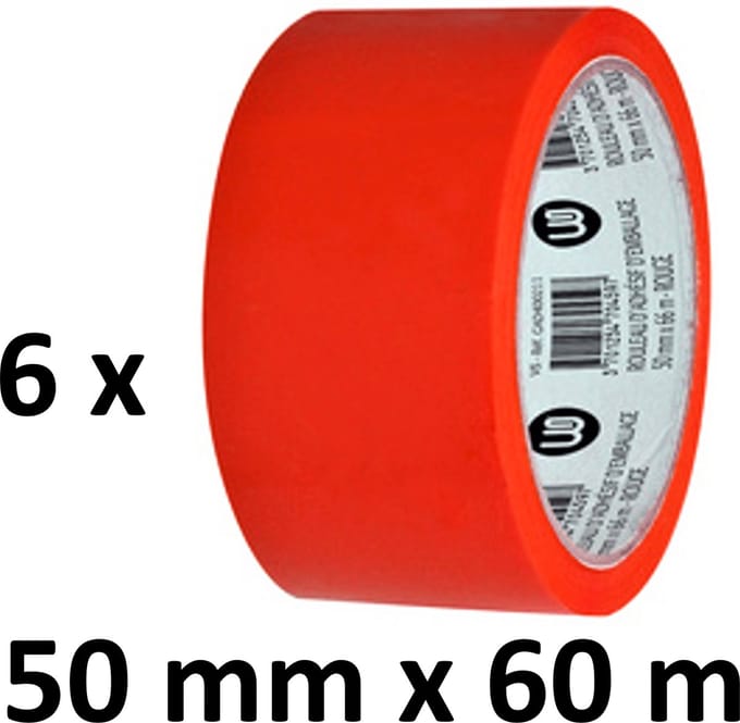 6 x gekleurd verpakkingstape - PP - 50mm x 66m - rood