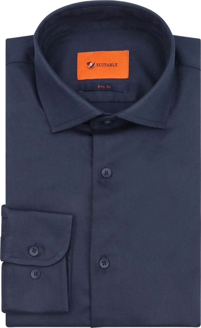 Suitable Satin Overhemd Marine - Maat 39 - Heren - Overhemden Formeel