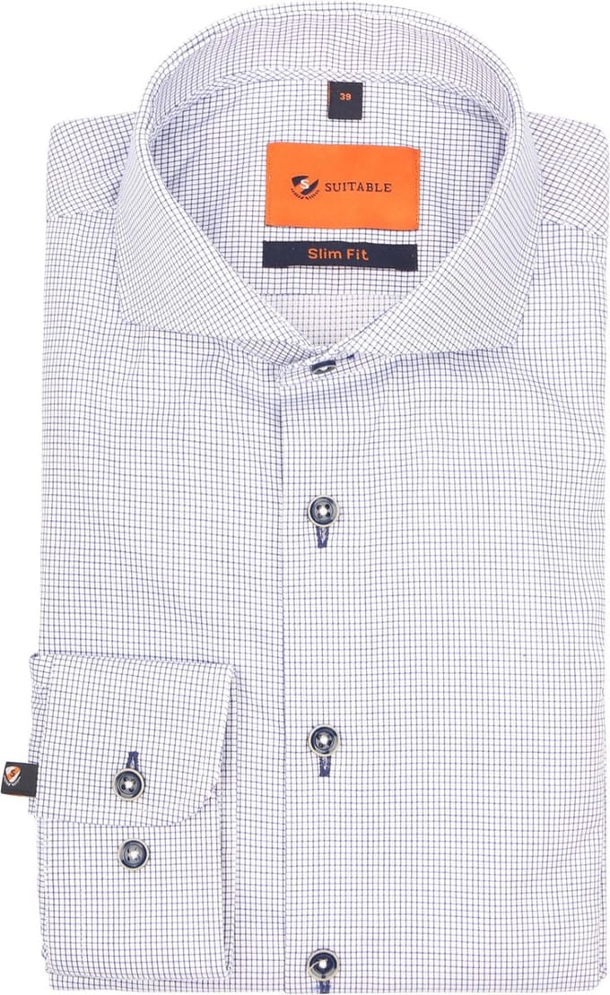 Suitable Overhemd Ruiten Donkerblauw (navy) - Maat 43 - Heren - Overhemden Formeel