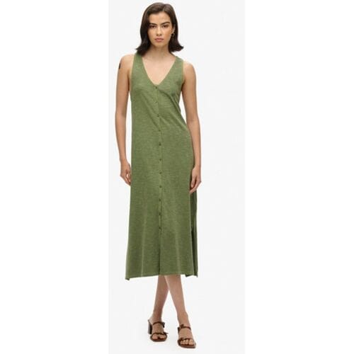 Superdry Beach Jersey Midi-jurk Khaki Grootte: 44