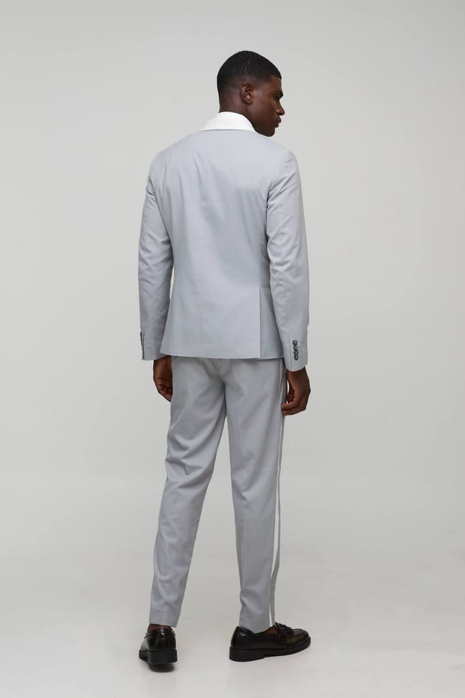 Slim fit getailleerde broek met contrasterende streep | Grey | Size XS
