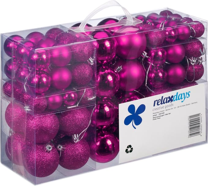 kerstballen - set van 100 - mat - glanzend - glitters - plastic - ∅ 3, 4 & 6 cm - paars-roze