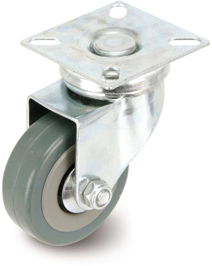 Tooltech Zwenkwiel 50 mm - Grijs Rubber - Plaatbevestiging - Belastbaar tot 27 kg