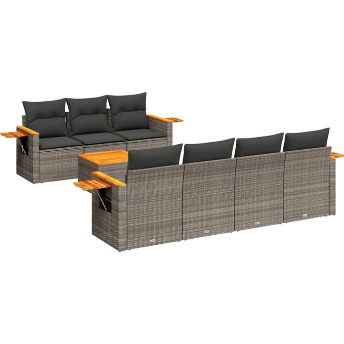 vidaXL - 8-delige - Loungeset - met - kussens - poly - rattan - grijs