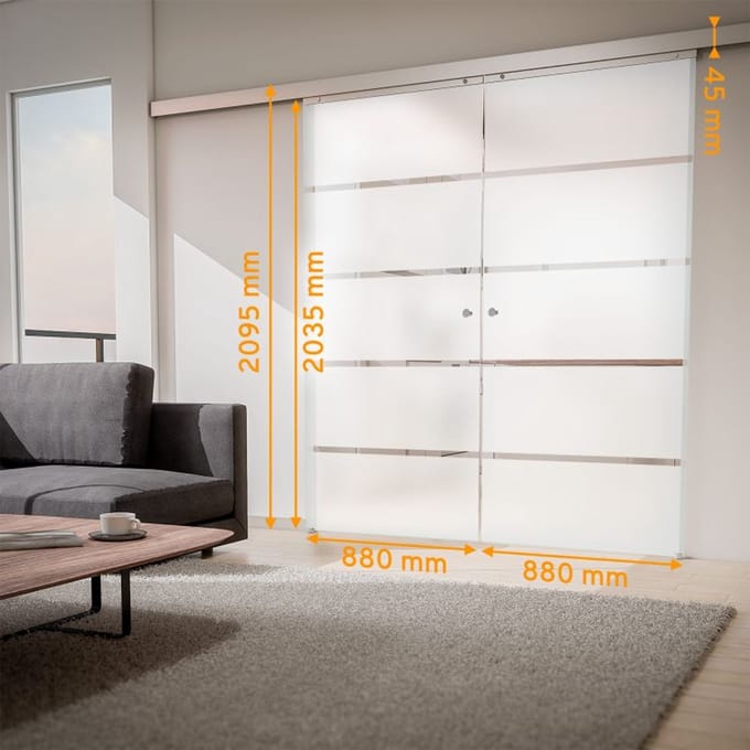 Schulte complete glazen dubbele schuifdeur - 176x203 - matglas - knopgreep - dubbele softclose