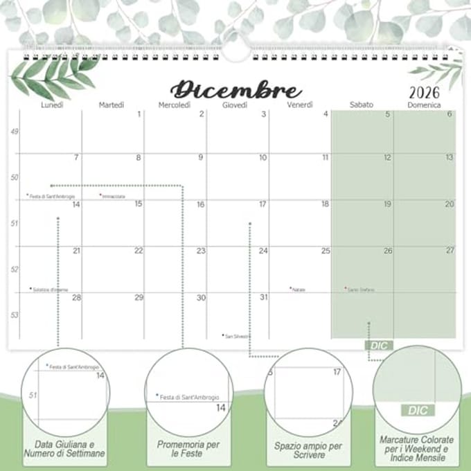 Wandkalender 2025 2026 - 32 x 22 cm Familiekalender