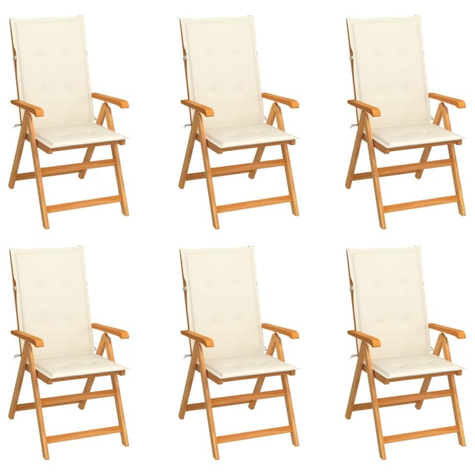 vidaXL - Inklapbare - stoelen - 6 - st - met - crèmekleurige - kussens
