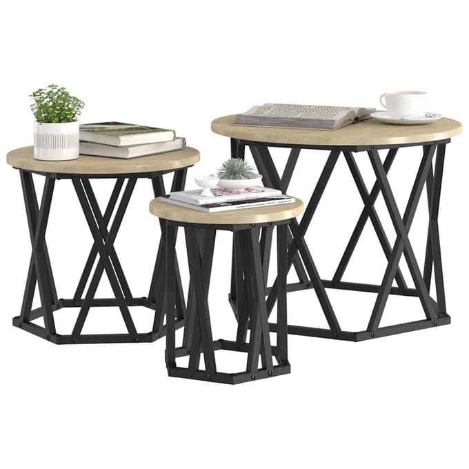vidaXL - Nestende - Side - Table - 3 - st - Sonoma - Eik - 53 - x - 53 - x - 40 - cm