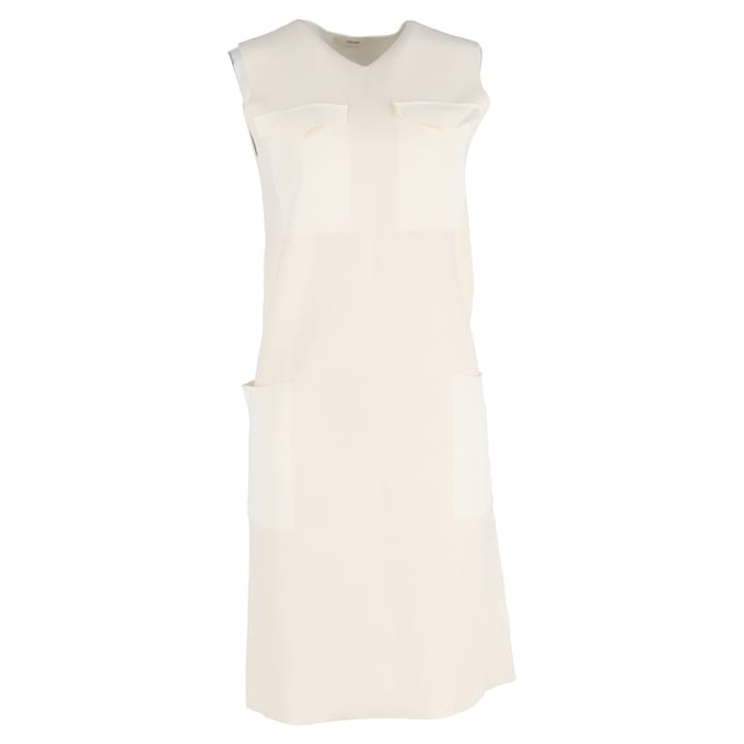 Celine mouwloze midi-jurk met vier zakken in crèmekleurige viscose