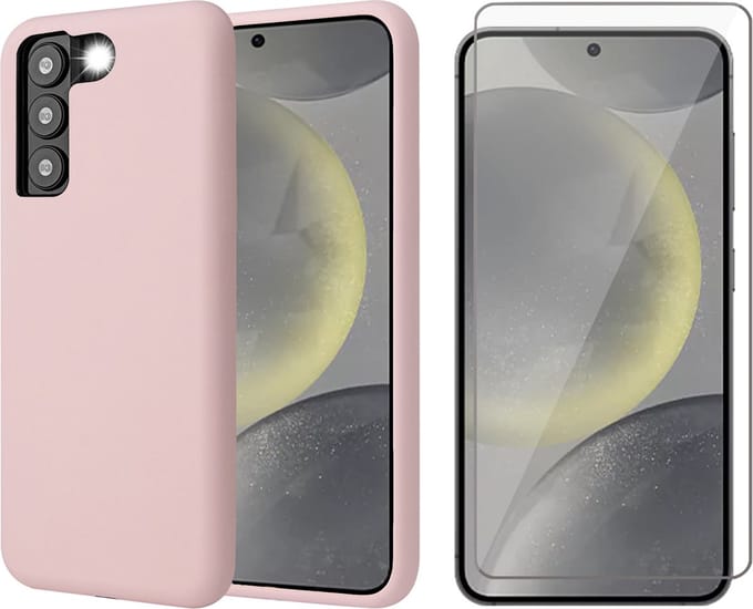 Hoesje geschikt voor Samsung Galaxy S24 Plus - Screenprotector Glas - Mat Back Case Roze